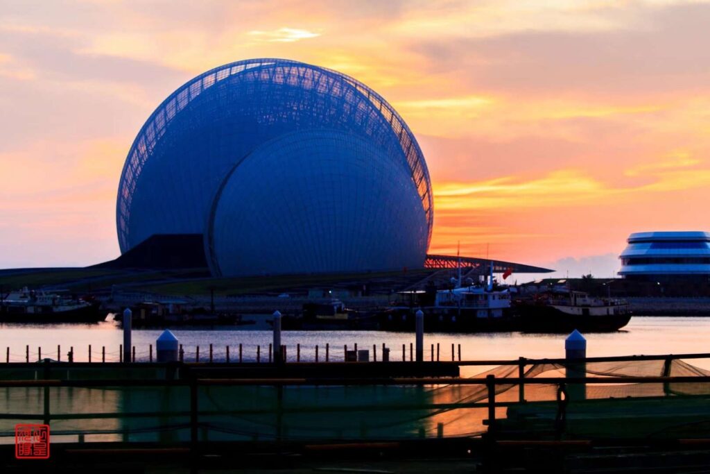 Sunset view of Zhuhai Opera House