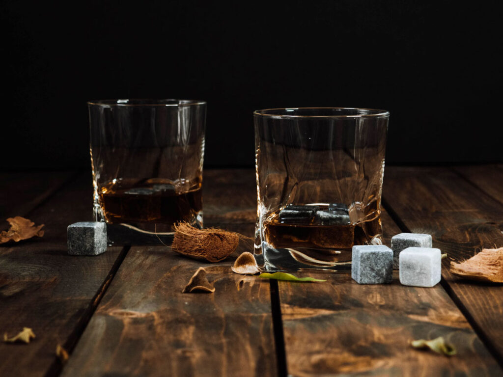 Whisky glasses on table